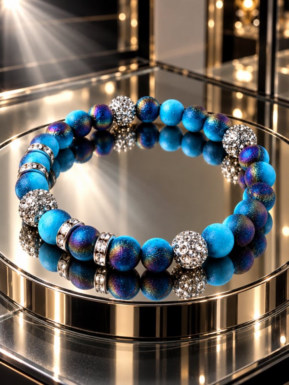 Blue Druzy Agate Like Paved Crystal Beaded Stretch Bracelet ✨NWT✨